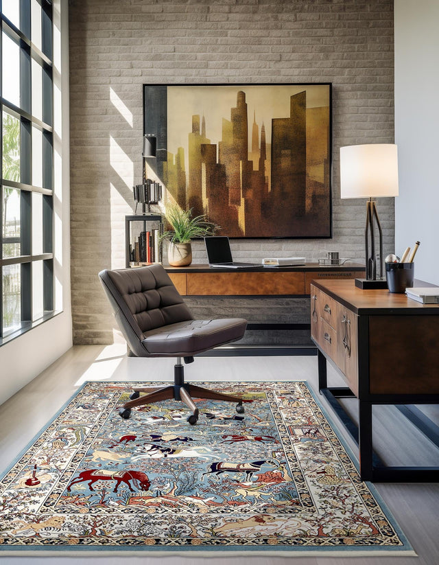 Blue 4' 1 x 6' 1 Narenj Rectangle Area Rug 85% Polypropylene & 15% Polyester Traditional Classic Carpet for Living, Dining, Bedrooms, Office for Sale at Rug Engine