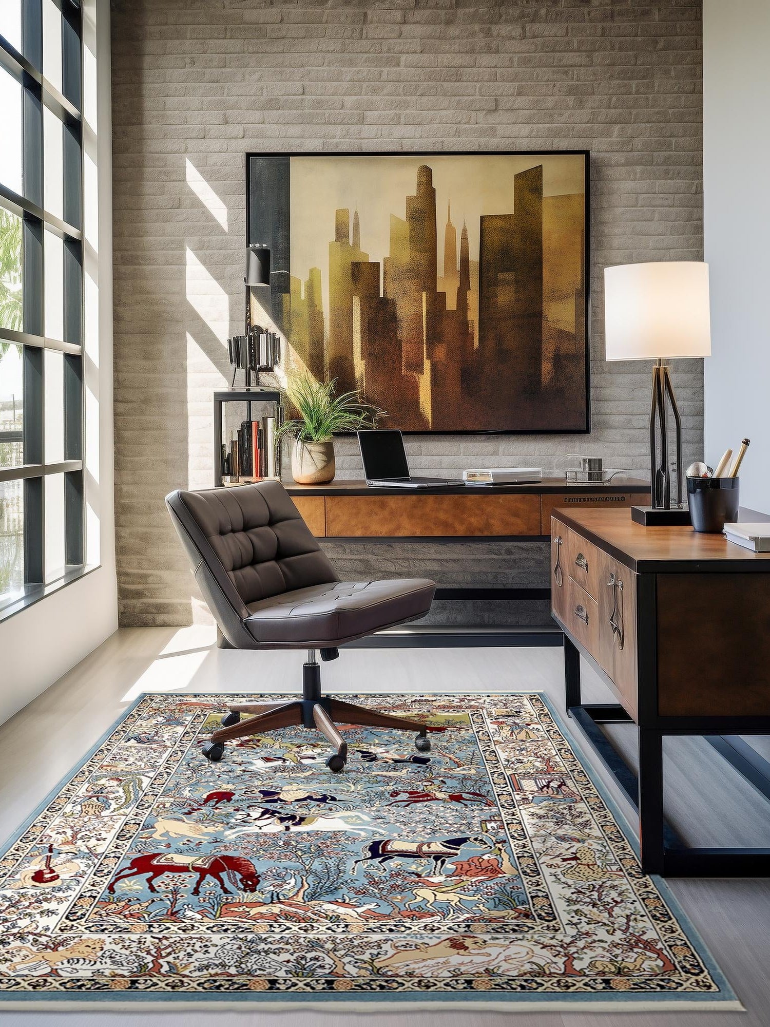 Blue 3' 1 x 5' 3 Narenj Rectangle Area Rug 85% Polypropylene & 15% Polyester Traditional Classic Carpet for Living, Dining, Bedrooms, Office for Sale at Rug Engine
