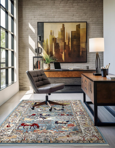 Blue 7' 10 x 10' Narenj Rectangle Area Rug 85% Polypropylene & 15% Polyester Traditional Classic Carpet for Living, Dining, Bedrooms, Office for Sale at Rug Engine