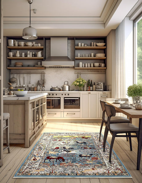 Blue 2' 7 x 4' 1 Narenj Rectangle Area Rug 85% Polypropylene & 15% Polyester Traditional Classic Carpet for Living, Dining, Bedrooms, Office for Sale at Rug Engine