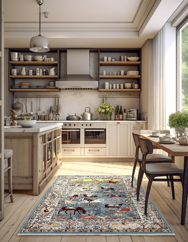 Blue 3' 1 x 5' 3 Narenj Rectangle Area Rug 85% Polypropylene & 15% Polyester Traditional Classic Carpet for Living, Dining, Bedrooms, Office for Sale at Rug Engine