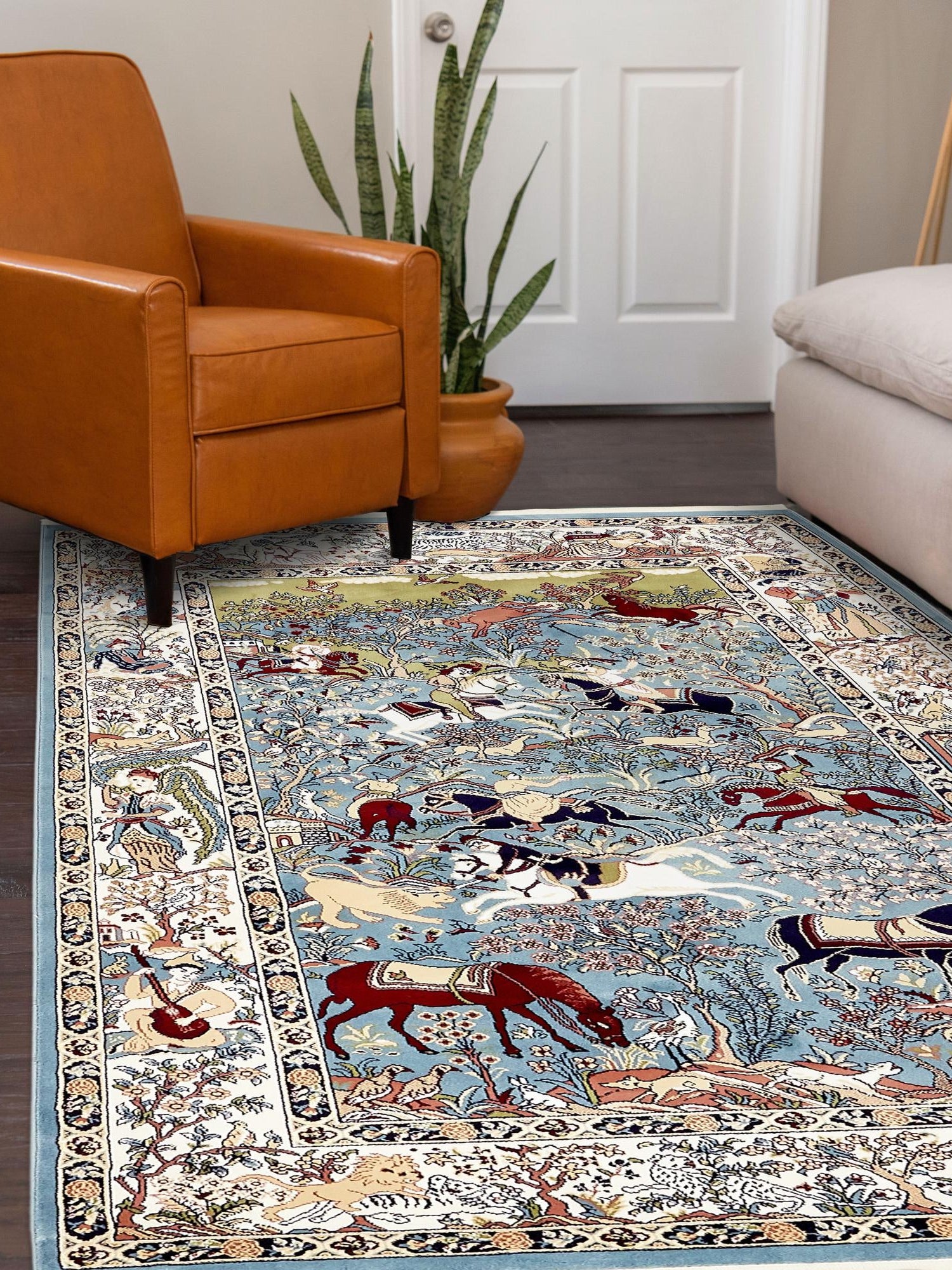 Blue 7' 10 x 10' Narenj Rectangle Area Rug 85% Polypropylene & 15% Polyester Traditional Classic Carpet for Living, Dining, Bedrooms, Office for Sale at Rug Engine