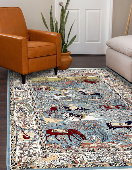 Blue 9' x 12' Narenj Rectangle Area Rug 85% Polypropylene & 15% Polyester Traditional Classic Carpet for Living, Dining, Bedrooms, Office for Sale at Rug Engine