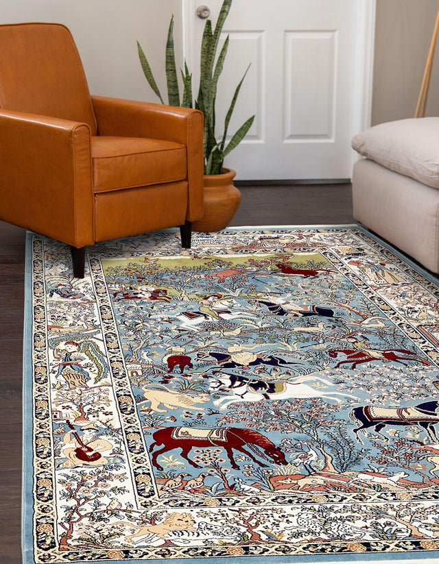 Blue 7' 10 x 11' Narenj Rectangle Area Rug 85% Polypropylene & 15% Polyester Traditional Classic Carpet for Living, Dining, Bedrooms, Office for Sale at Rug Engine