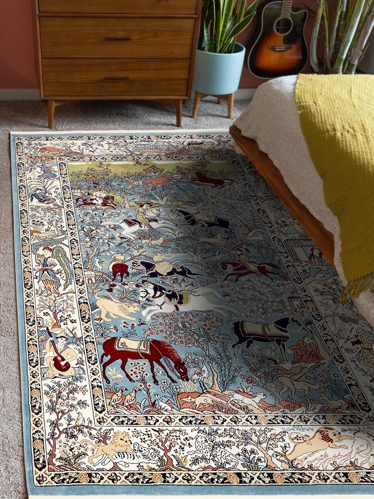 Blue 7' 10 x 11' Narenj Rectangle Area Rug 85% Polypropylene & 15% Polyester Traditional Classic Carpet for Living, Dining, Bedrooms, Office for Sale at Rug Engine