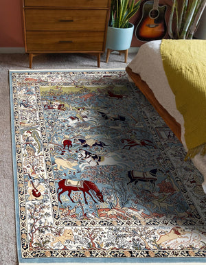 Blue 2' 7 x 4' 1 Narenj Rectangle Area Rug 85% Polypropylene & 15% Polyester Traditional Classic Carpet for Living, Dining, Bedrooms, Office for Sale at Rug Engine
