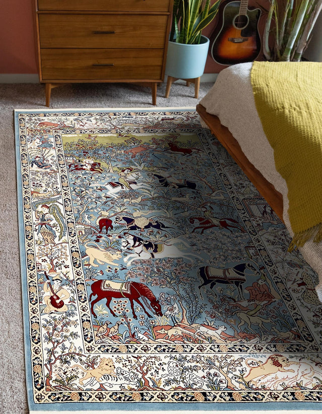 Blue 10' x 13' Narenj Rectangle Area Rug 85% Polypropylene & 15% Polyester Traditional Classic Carpet for Living, Dining, Bedrooms, Office for Sale at Rug Engine