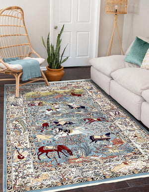 Blue 6' 1 x 9' Narenj Rectangle Area Rug 85% Polypropylene & 15% Polyester Traditional Classic Carpet for Living, Dining, Bedrooms, Office for Sale at Rug Engine