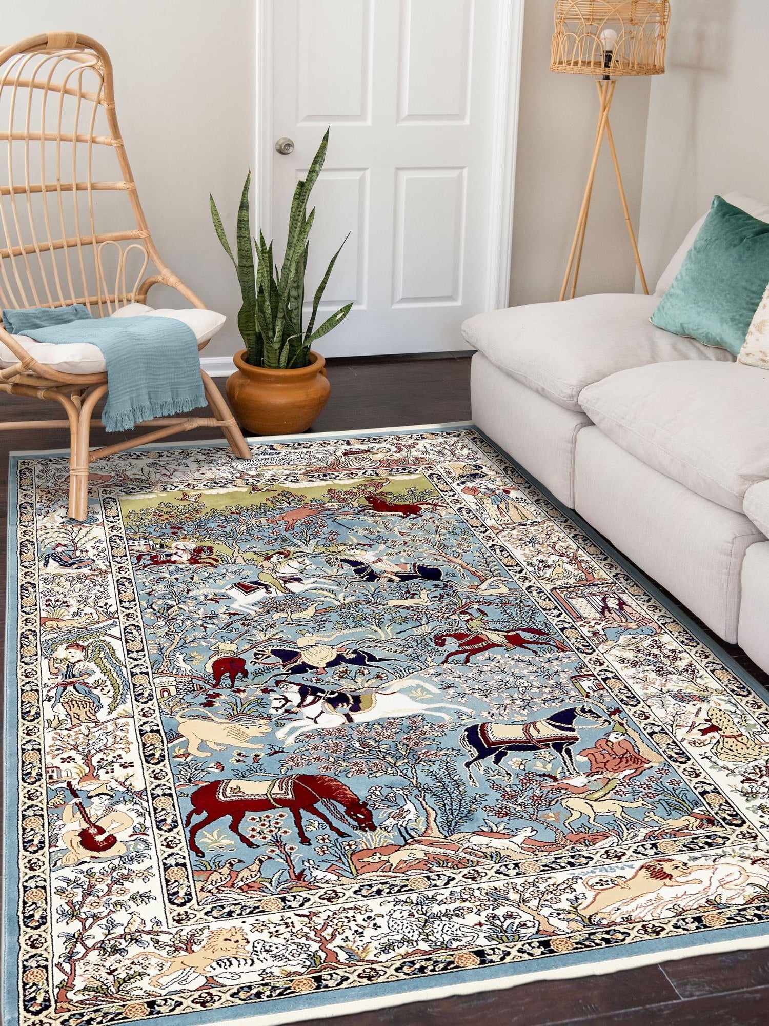 Blue 10' x 14' 1 Narenj Rectangle Area Rug 85% Polypropylene & 15% Polyester Traditional Classic Carpet for Living, Dining, Bedrooms, Office for Sale at Rug Engine