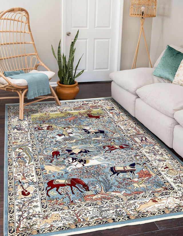 Blue 5' 3 x 8' Narenj Rectangle Area Rug 85% Polypropylene & 15% Polyester Traditional Classic Carpet for Living, Dining, Bedrooms, Office for Sale at Rug Engine