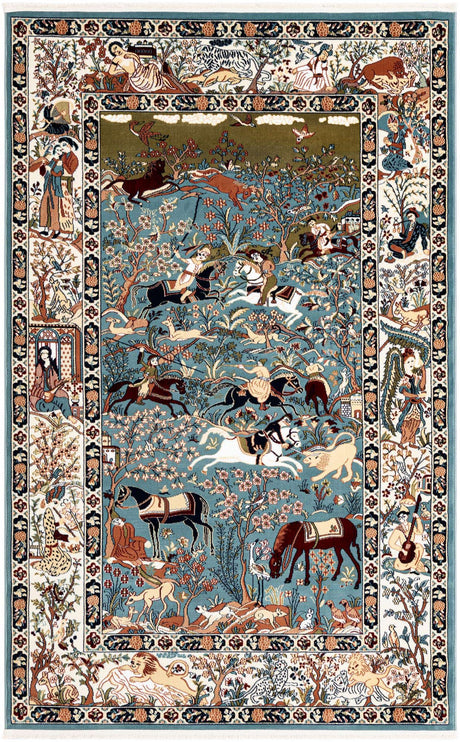 Blue 5' 3 x 8' Narenj Rectangle Area Rug 85% Polypropylene & 15% Polyester Traditional Classic Carpet for Living, Dining, Bedrooms, Office for Sale at Rug Engine