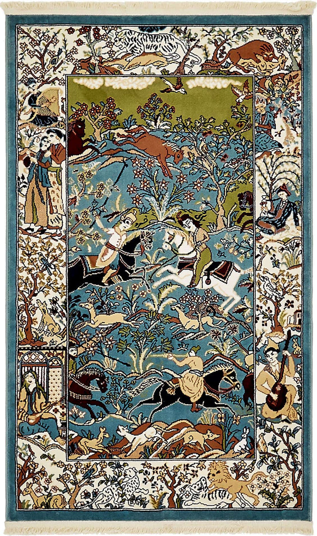 Blue 3' 1 x 5' 3 Narenj Rectangle Area Rug 85% Polypropylene & 15% Polyester Traditional Classic Carpet for Living, Dining, Bedrooms, Office for Sale at Rug Engine