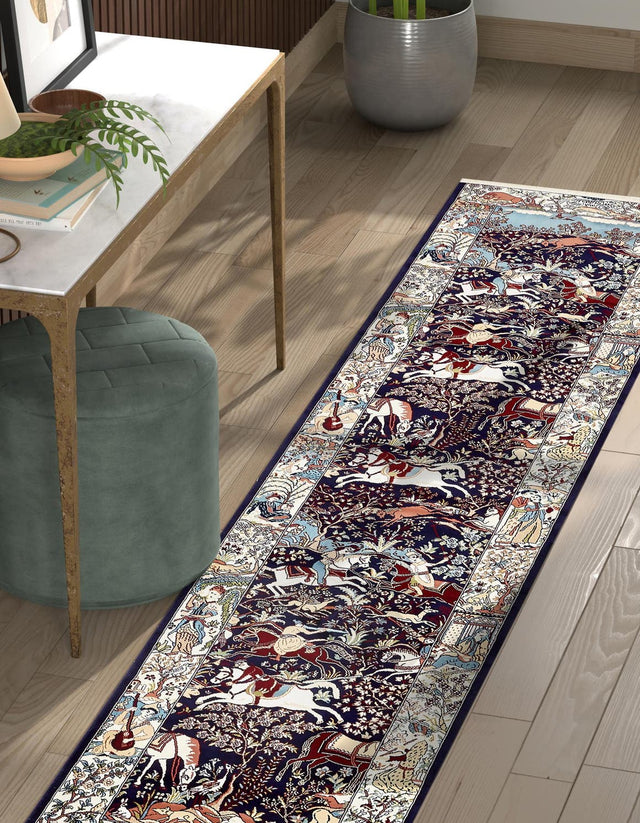 Navy Blue 2' 11 x 13' 1 Narenj Runner Area Rug 85% Polypropylene & 15% Polyester Traditional Classic Carpet for Living, Dining, Bedrooms, Office for Sale at Rug Engine