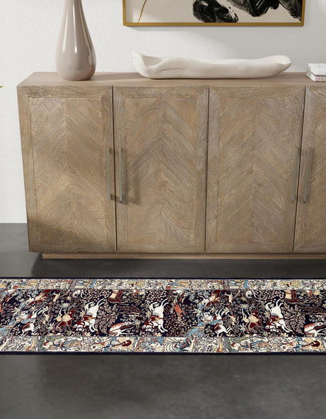 Navy Blue 2' 11 x 13' 1 Narenj Runner Area Rug 85% Polypropylene & 15% Polyester Traditional Classic Carpet for Living, Dining, Bedrooms, Office for Sale at Rug Engine