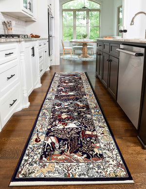 Navy Blue 2' 11 x 13' 1 Narenj Runner Area Rug 85% Polypropylene & 15% Polyester Traditional Classic Carpet for Living, Dining, Bedrooms, Office for Sale at Rug Engine