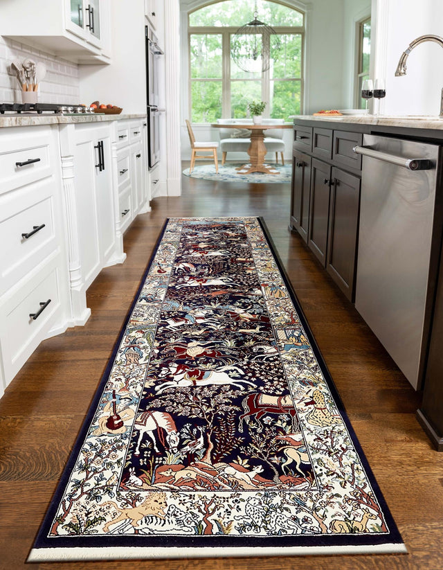 Navy Blue 2' 11 x 13' 1 Narenj Runner Area Rug 85% Polypropylene & 15% Polyester Traditional Classic Carpet for Living, Dining, Bedrooms, Office for Sale at Rug Engine