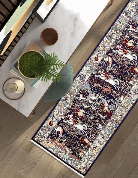 Navy Blue 2' 11 x 13' 1 Narenj Runner Area Rug 85% Polypropylene & 15% Polyester Traditional Classic Carpet for Living, Dining, Bedrooms, Office for Sale at Rug Engine