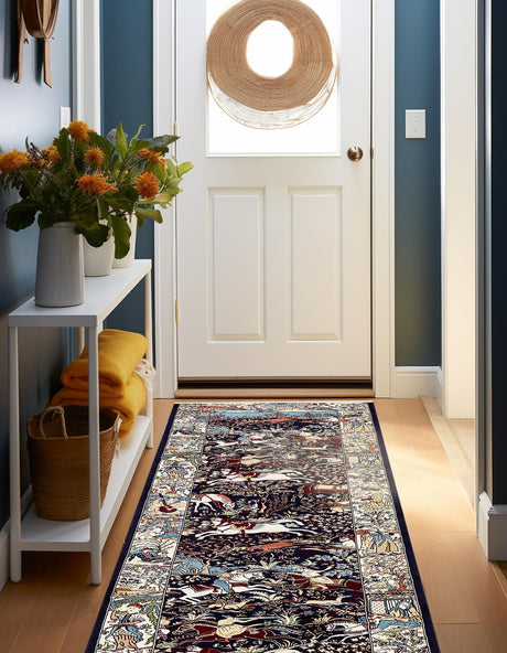 Navy Blue 2' 11 x 13' 1 Narenj Runner Area Rug 85% Polypropylene & 15% Polyester Traditional Classic Carpet for Living, Dining, Bedrooms, Office for Sale at Rug Engine