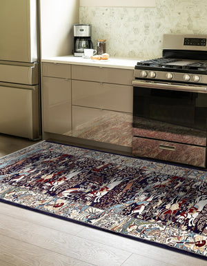 Navy Blue 2' 11 x 13' 1 Narenj Runner Area Rug 85% Polypropylene & 15% Polyester Traditional Classic Carpet for Living, Dining, Bedrooms, Office for Sale at Rug Engine