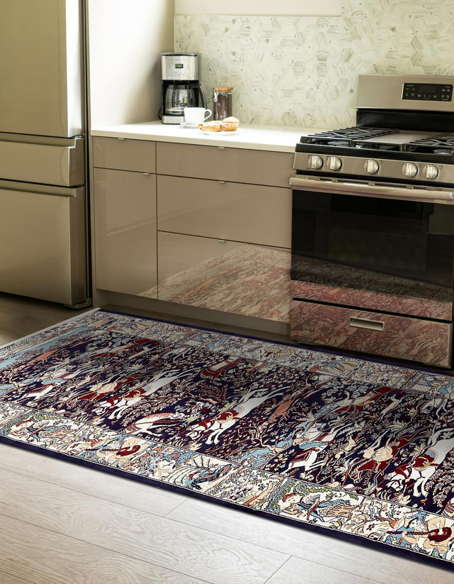 Navy Blue 2' 11 x 13' 1 Narenj Runner Area Rug 85% Polypropylene & 15% Polyester Traditional Classic Carpet for Living, Dining, Bedrooms, Office for Sale at Rug Engine