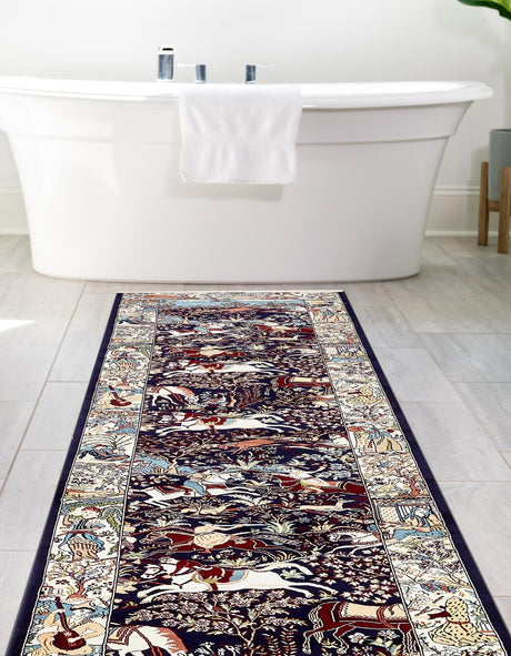 Navy Blue 2' 11 x 13' 1 Narenj Runner Area Rug 85% Polypropylene & 15% Polyester Traditional Classic Carpet for Living, Dining, Bedrooms, Office for Sale at Rug Engine