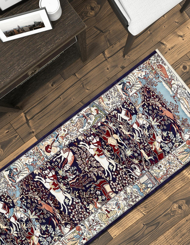Navy Blue 2' 11 x 13' 1 Narenj Runner Area Rug 85% Polypropylene & 15% Polyester Traditional Classic Carpet for Living, Dining, Bedrooms, Office for Sale at Rug Engine
