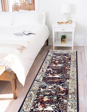 Navy Blue 2' 11 x 13' 1 Narenj Runner Area Rug 85% Polypropylene & 15% Polyester Traditional Classic Carpet for Living, Dining, Bedrooms, Office for Sale at Rug Engine