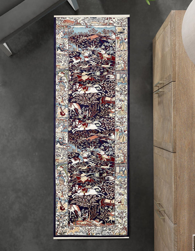 Navy Blue 2' 11 x 13' 1 Narenj Runner Area Rug 85% Polypropylene & 15% Polyester Traditional Classic Carpet for Living, Dining, Bedrooms, Office for Sale at Rug Engine