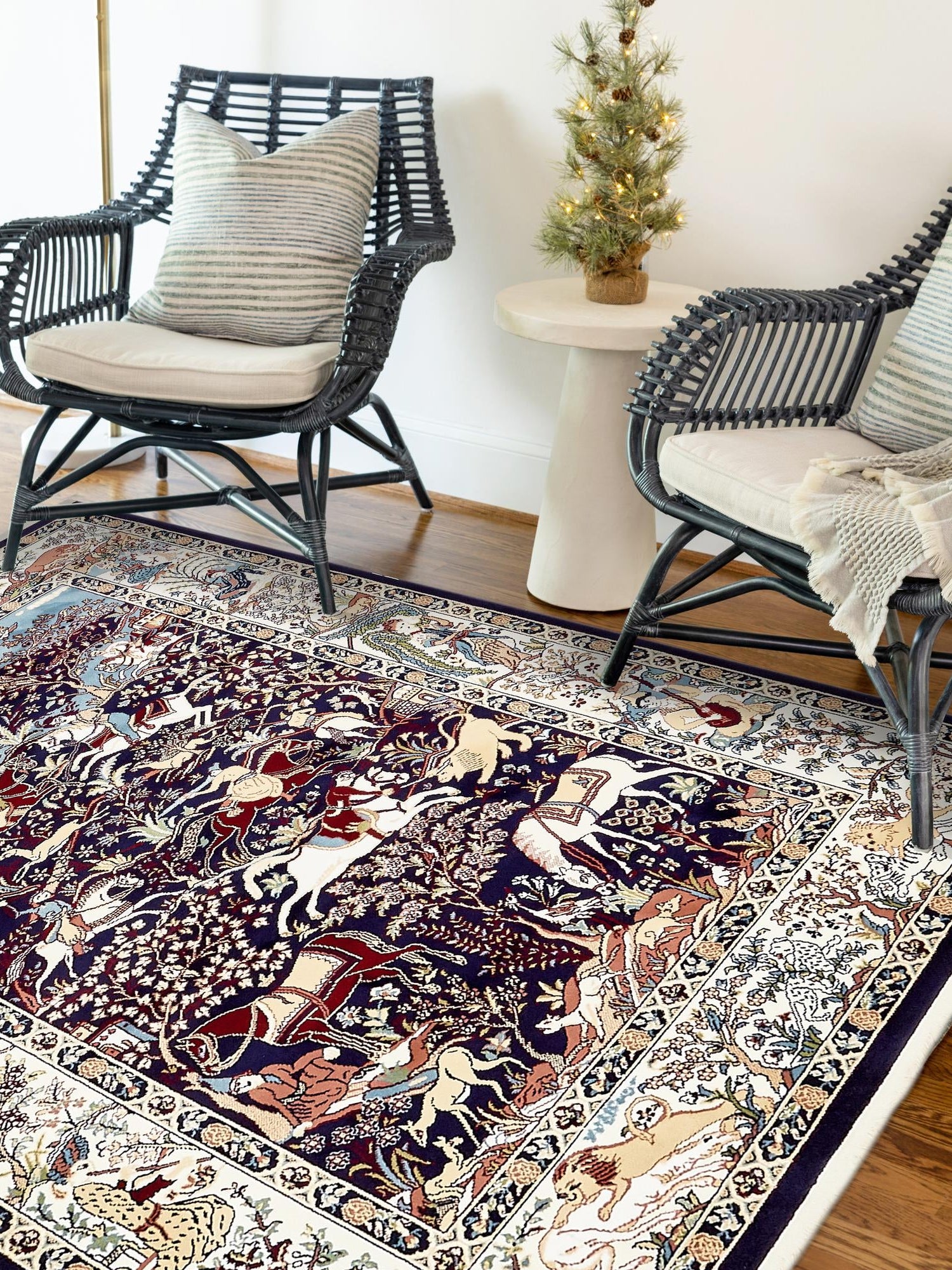 Navy Blue 5' 3 x 8' Narenj Rectangle Area Rug 85% Polypropylene & 15% Polyester Traditional Classic Carpet for Living, Dining, Bedrooms, Office for Sale at Rug Engine