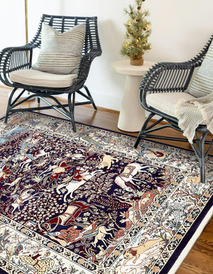 Navy Blue 5' 3 x 8' Narenj Rectangle Area Rug 85% Polypropylene & 15% Polyester Traditional Classic Carpet for Living, Dining, Bedrooms, Office for Sale at Rug Engine
