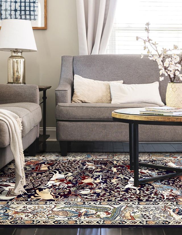 Navy Blue 7' 10 x 10' Narenj Rectangle Area Rug 85% Polypropylene & 15% Polyester Traditional Classic Carpet for Living, Dining, Bedrooms, Office for Sale at Rug Engine