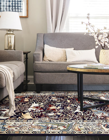 Navy Blue 3' 1 x 5' 3 Narenj Rectangle Area Rug 85% Polypropylene & 15% Polyester Traditional Classic Carpet for Living, Dining, Bedrooms, Office for Sale at Rug Engine