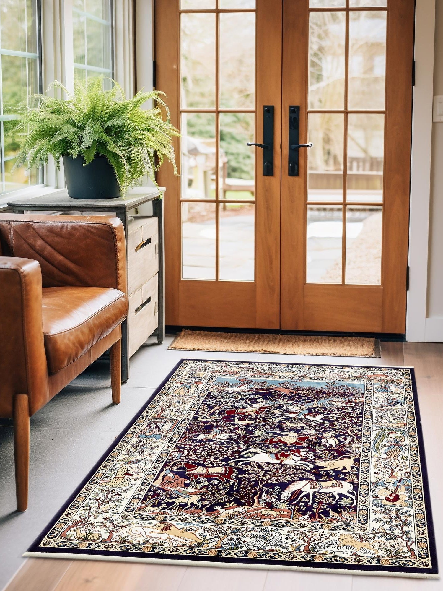 Navy Blue 5' 3 x 8' Narenj Rectangle Area Rug 85% Polypropylene & 15% Polyester Traditional Classic Carpet for Living, Dining, Bedrooms, Office for Sale at Rug Engine