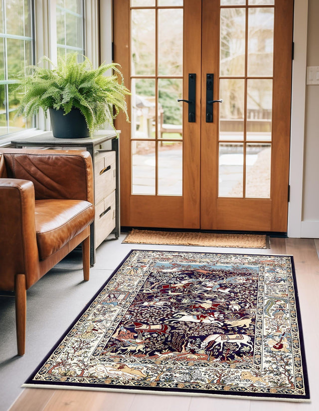 Navy Blue 5' 3 x 8' Narenj Rectangle Area Rug 85% Polypropylene & 15% Polyester Traditional Classic Carpet for Living, Dining, Bedrooms, Office for Sale at Rug Engine