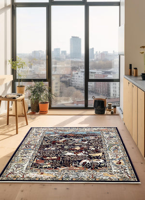 Navy Blue 7' 10 x 10' Narenj Rectangle Area Rug 85% Polypropylene & 15% Polyester Traditional Classic Carpet for Living, Dining, Bedrooms, Office for Sale at Rug Engine