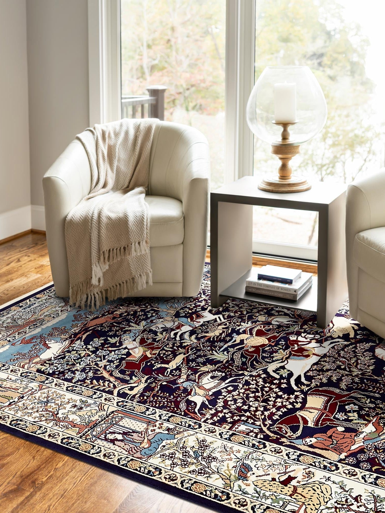 Navy Blue 5' 3 x 8' Narenj Rectangle Area Rug 85% Polypropylene & 15% Polyester Traditional Classic Carpet for Living, Dining, Bedrooms, Office for Sale at Rug Engine