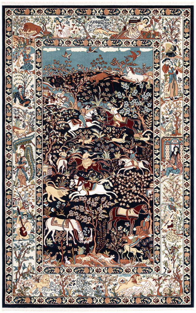 Navy Blue 5' 3 x 8' Narenj Rectangle Area Rug 85% Polypropylene & 15% Polyester Traditional Classic Carpet for Living, Dining, Bedrooms, Office for Sale at Rug Engine