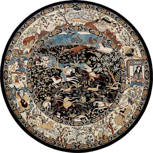 Navy Blue 10' x 10' Narenj Round Area Rug 85% Polypropylene & 15% Polyester Traditional Classic Carpet for Living, Dining, Bedrooms, Office for Sale at Rug Engine