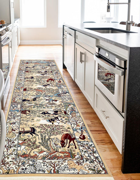 Tan 2' 11 x 13' 1 Narenj Runner Area Rug 85% Polypropylene & 15% Polyester Traditional Classic Carpet for Living, Dining, Bedrooms, Office for Sale at Rug Engine