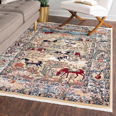 Tan 5' 3 x 8' Narenj Rectangle Area Rug 85% Polypropylene & 15% Polyester Traditional Classic Carpet for Living, Dining, Bedrooms, Office for Sale at Rug Engine