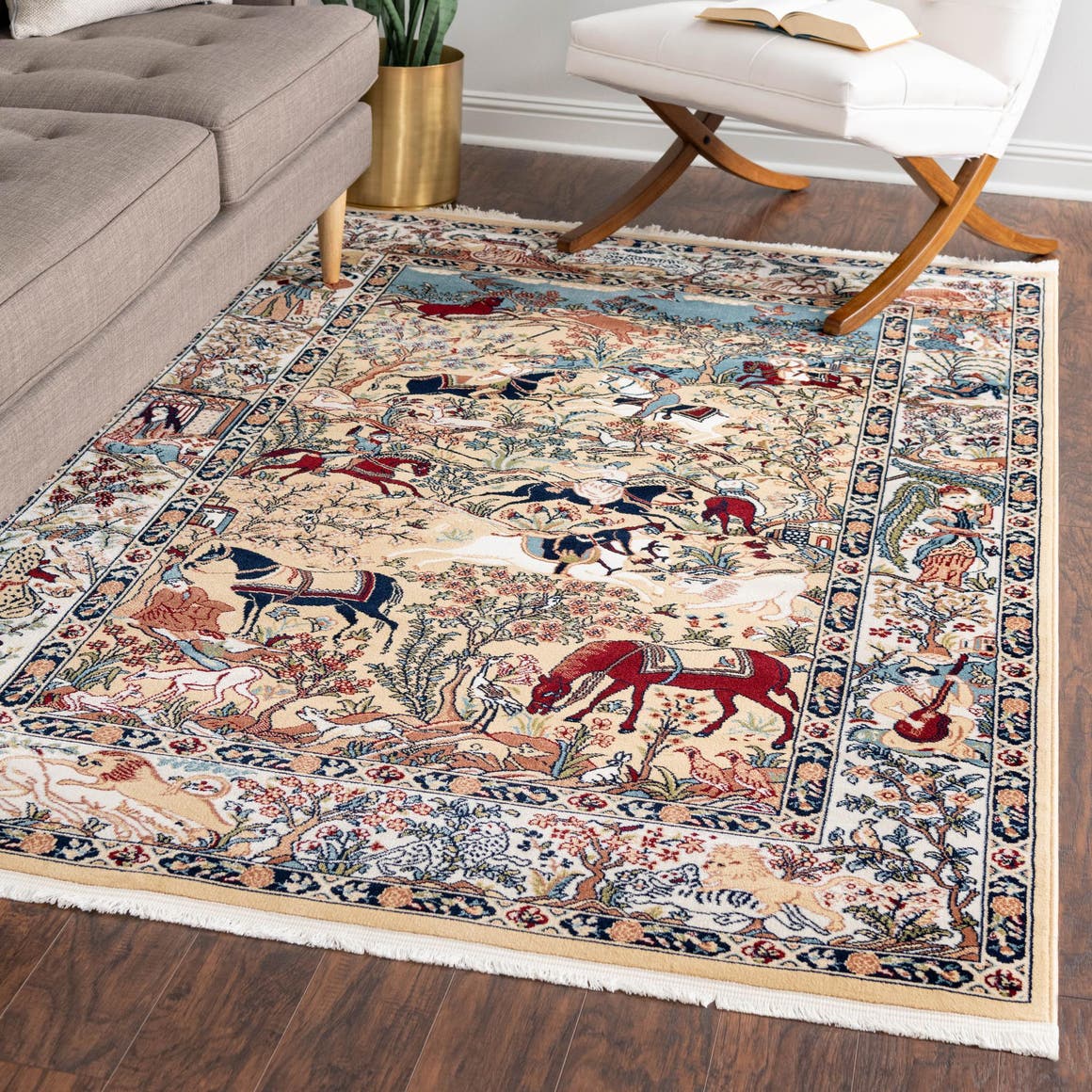Tan 3' 1 x 5' 3 Narenj Rectangle Area Rug 85% Polypropylene & 15% Polyester Traditional Classic Carpet for Living, Dining, Bedrooms, Office for Sale at Rug Engine