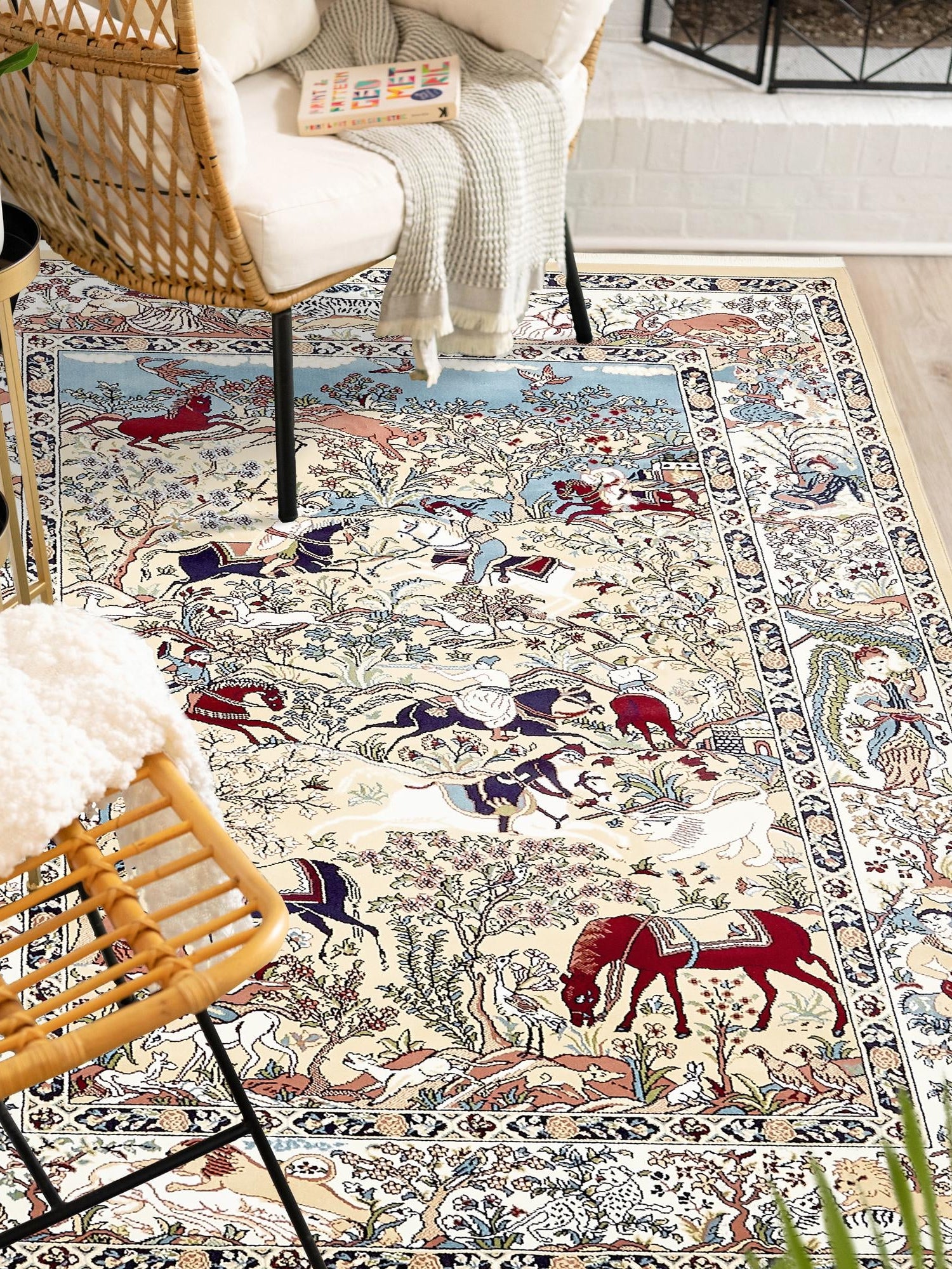Tan 5' 3 x 8' Narenj Rectangle Area Rug 85% Polypropylene & 15% Polyester Traditional Classic Carpet for Living, Dining, Bedrooms, Office for Sale at Rug Engine