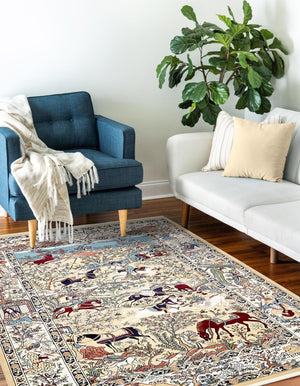Tan 7' 10 x 10' Narenj Rectangle Area Rug 85% Polypropylene & 15% Polyester Traditional Classic Carpet for Living, Dining, Bedrooms, Office for Sale at Rug Engine