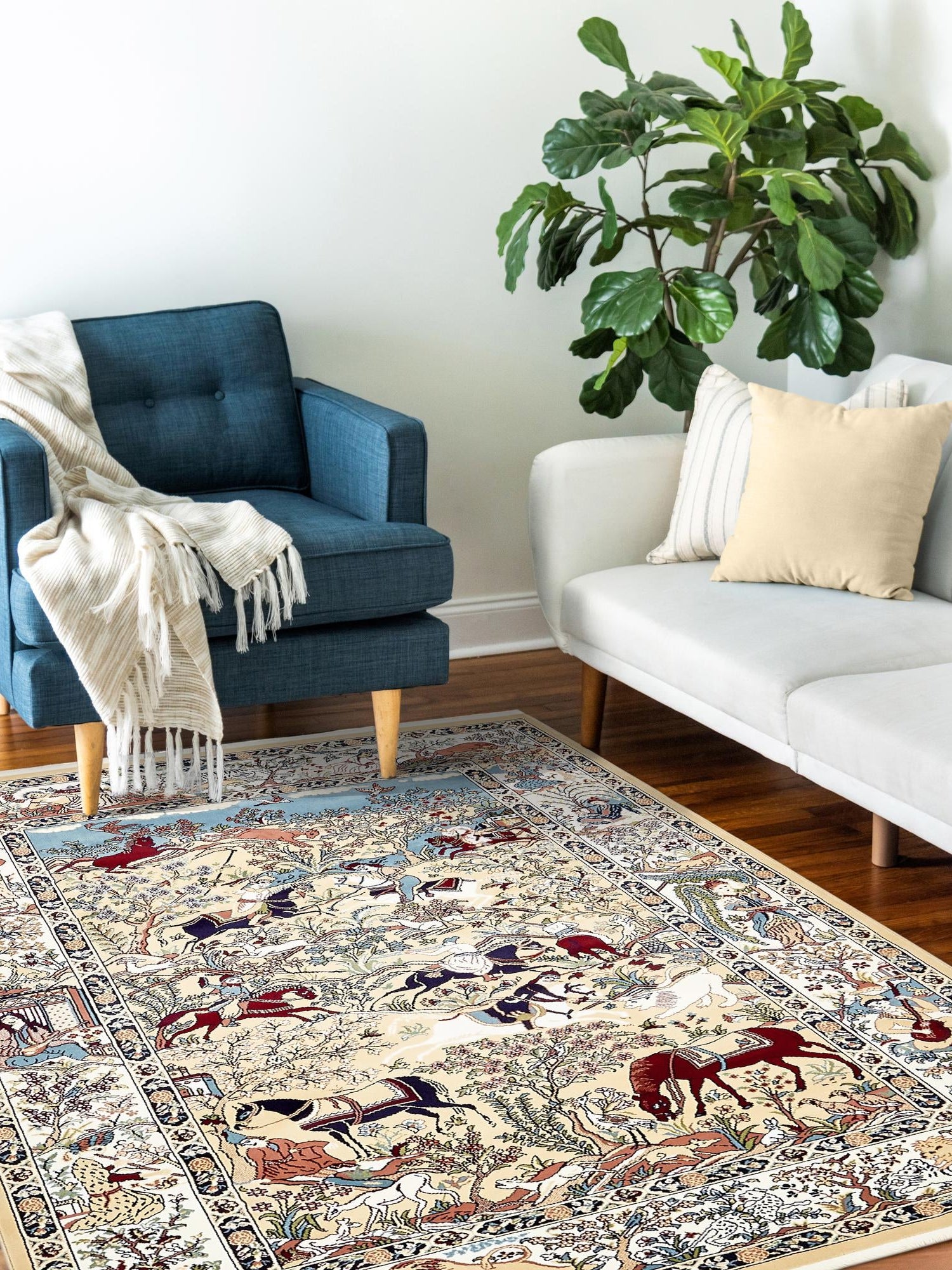Tan 5' 3 x 8' Narenj Rectangle Area Rug 85% Polypropylene & 15% Polyester Traditional Classic Carpet for Living, Dining, Bedrooms, Office for Sale at Rug Engine