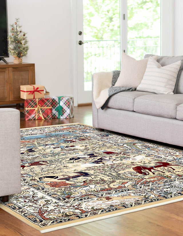 Tan 5' 3 x 8' Narenj Rectangle Area Rug 85% Polypropylene & 15% Polyester Traditional Classic Carpet for Living, Dining, Bedrooms, Office for Sale at Rug Engine