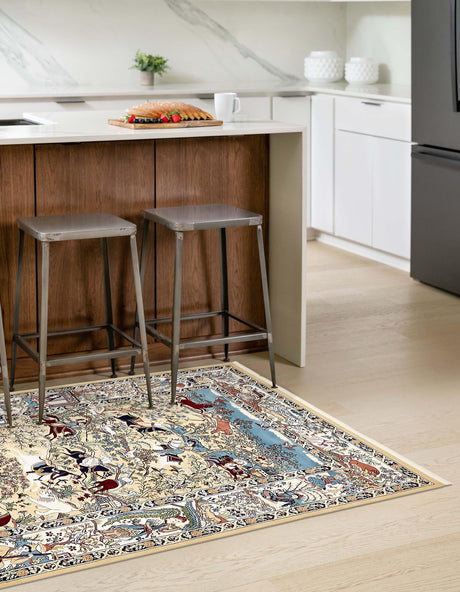 Tan 5' 3 x 8' Narenj Rectangle Area Rug 85% Polypropylene & 15% Polyester Traditional Classic Carpet for Living, Dining, Bedrooms, Office for Sale at Rug Engine