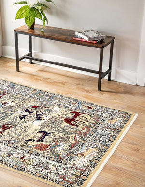 Tan 5' 3 x 8' Narenj Rectangle Area Rug 85% Polypropylene & 15% Polyester Traditional Classic Carpet for Living, Dining, Bedrooms, Office for Sale at Rug Engine