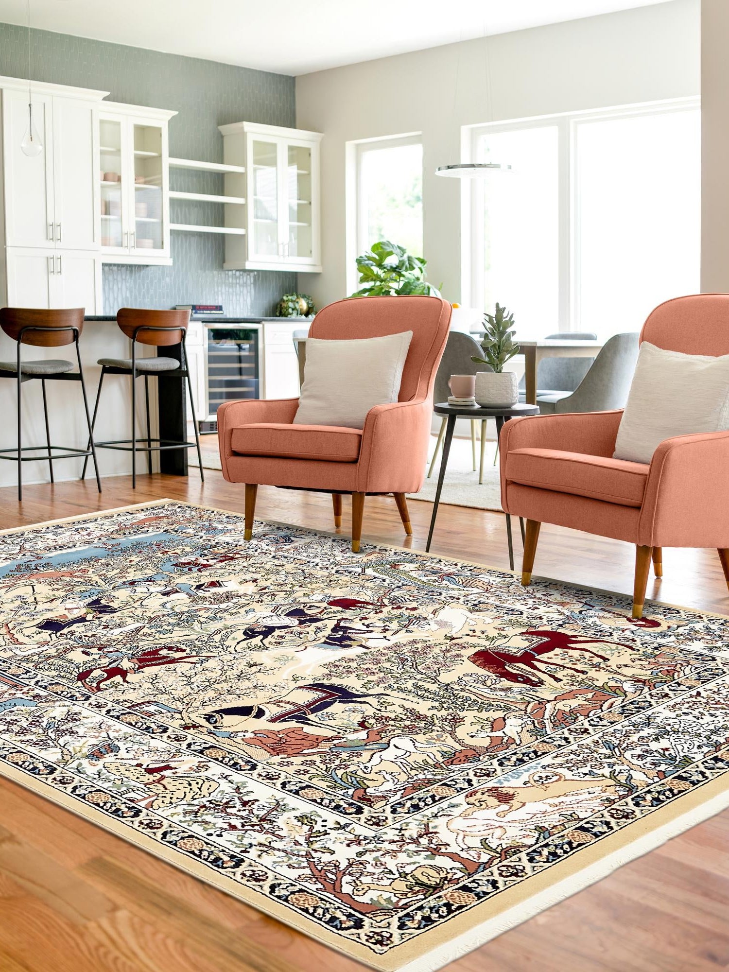 Tan 7' 10 x 10' Narenj Rectangle Area Rug 85% Polypropylene & 15% Polyester Traditional Classic Carpet for Living, Dining, Bedrooms, Office for Sale at Rug Engine