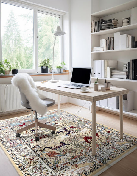 Tan 5' 3 x 8' Narenj Rectangle Area Rug 85% Polypropylene & 15% Polyester Traditional Classic Carpet for Living, Dining, Bedrooms, Office for Sale at Rug Engine