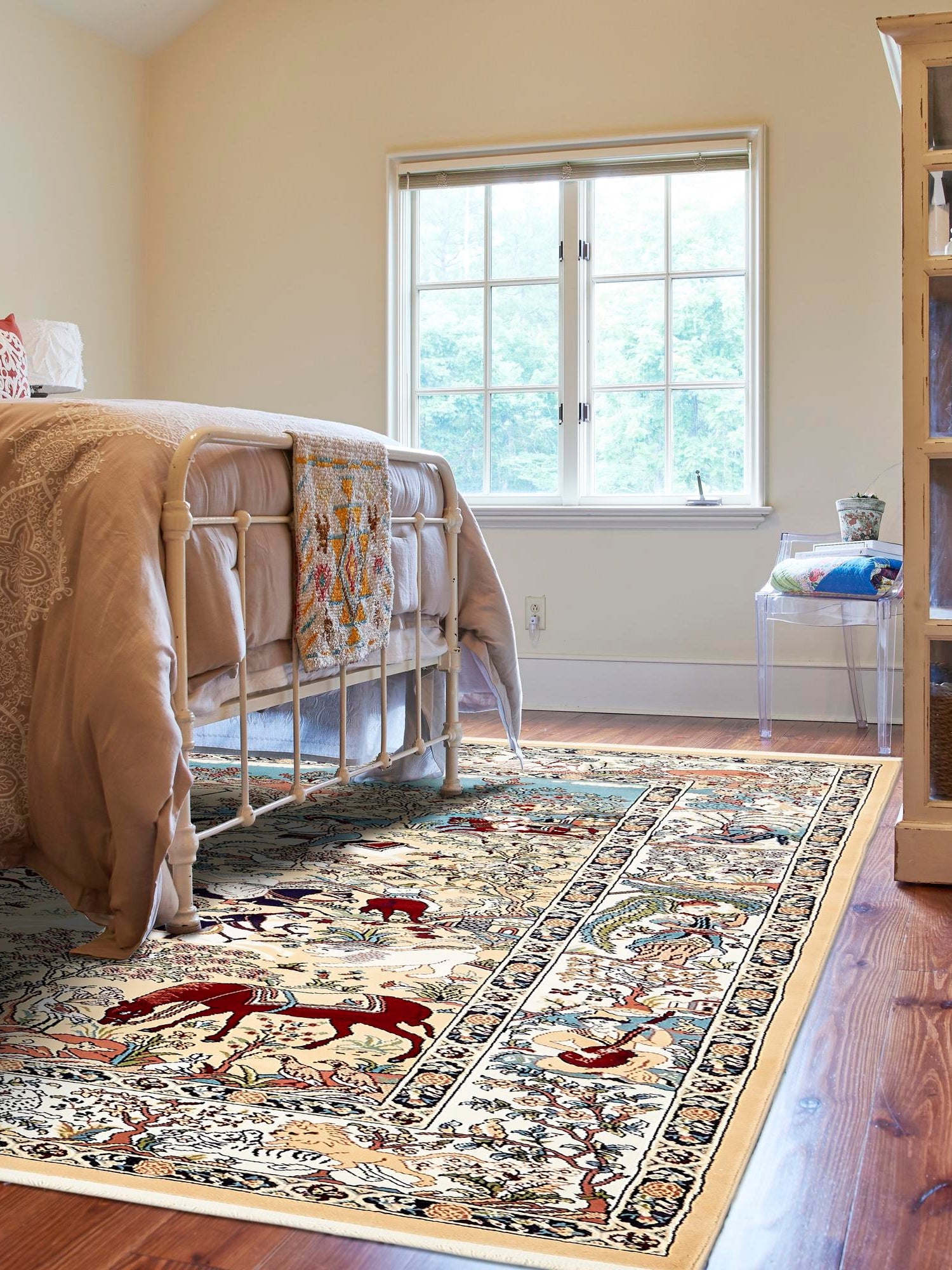 Tan 5' 3 x 8' Narenj Rectangle Area Rug 85% Polypropylene & 15% Polyester Traditional Classic Carpet for Living, Dining, Bedrooms, Office for Sale at Rug Engine